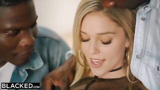 Petite blonde Kali Rose gets her pussy railed by 6 BBCs