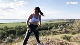 Girl is training outdoors and gets fucked by a guy with Molly Pills