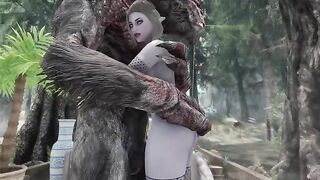 Dark Elf gets her pussy railed by a massive Troll cock