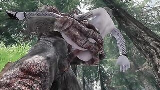 Dark Elf gets her pussy railed by a massive Troll cock