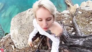 A cute girl passionately sucks dick on the beach in this hot scene