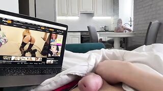 A girl caught a guy wanking and offered to help with her mouth and pussy