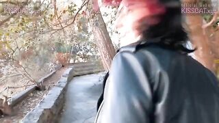 Kiss Cat love Breakfast with Sausage - Outdoor sex with Russian student after pickup for cash