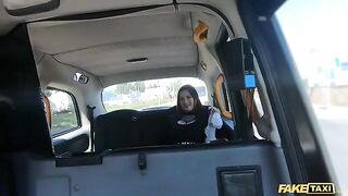Sabien Demonia's big natural tits get pounded by a huge cock in fake taxi action