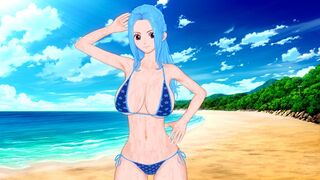Busty babe Vivi is having fun in the beach with her companion