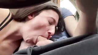Real couple on a public road trip, stopping for head