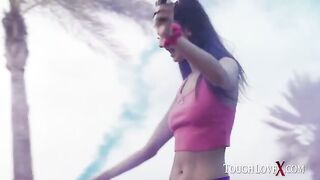 Karl Toughlove pushed petite Eliza Ibarra around in a hardcore scene