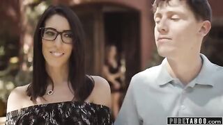 A widow with a big chest is having fun with her neighbor in this taboo video