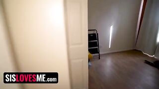 Sexy step sister interrupted during her naughty show
