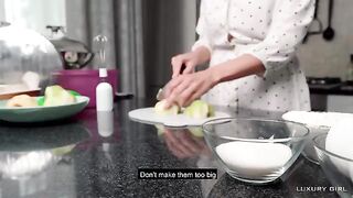 Luxury Girl shares her American pie in the kitchen, showcasing her stunning 36D curves