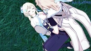 Aether fucks hot Futa Lumine in the meadow, inspired by Genshin Impact
