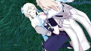 Aether fucks hot Futa Lumine in the meadow, inspired by Genshin Impact