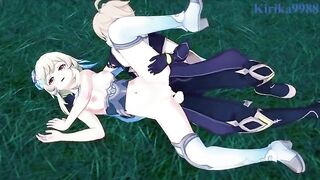Aether fucks hot Futa Lumine in the meadow, inspired by Genshin Impact