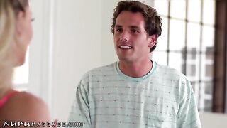 A stepmom isn’t shy to show her son what a sensual massage is