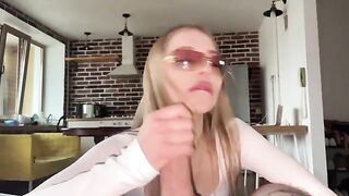 A pretty slut gets her glasses covered with a cumshot
