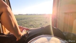 Couple fucked in the camper on the road with the door open