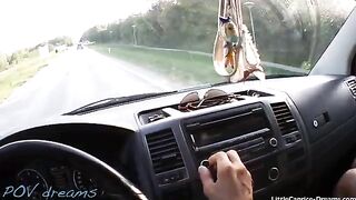 A young girl is getting a ride from someone and she’s very sexy
