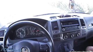 A young girl is getting a ride from someone and she’s very sexy