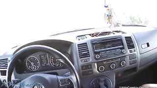 A young girl is getting a ride from someone and she’s very sexy