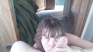 Cock worshiping slut Lavender Joy swallows his cum in POV