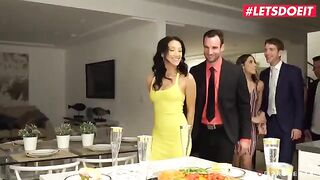 Two cute girls were having fun at a party with some boys, getting wild