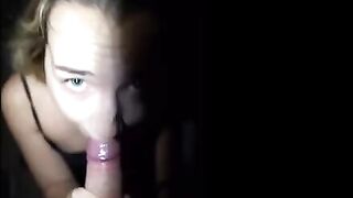 The petite Mona Blue gets her throat filled with cum in a risky scene