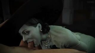 Lady Dimitrescu getting her pussy sucked by a big dick in this rule 34