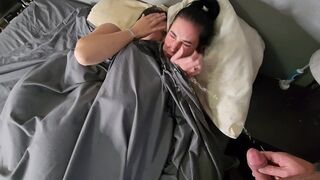 Pissing on girls in bed, then they wet their panties and make out