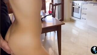The Italian woman was so hungry she squirted right there in the kitchen