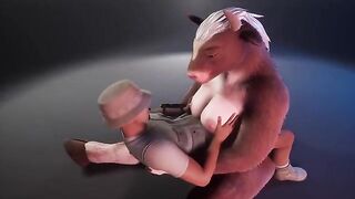 Furry cow provides the ranger with her milk