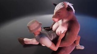 Furry cow provides the ranger with her milk