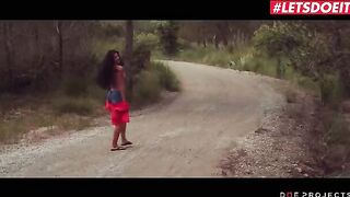 Spanish babe Alexa Tomas pisses in the street before getting fucked hard