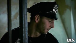 Hardcore threesome with Rosella Visconti and Kathia Nobili in police station