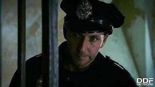 Hardcore threesome with Rosella Visconti and Kathia Nobili in police station