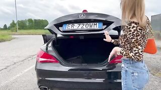 Italian chick buys used car, fucks the salesman in it