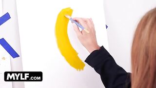 Artistic mom with huge boobs seduces her painter for a nude scene