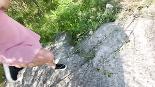 A guy picked up a slutty girl with a big ass and huge boobs outdoors