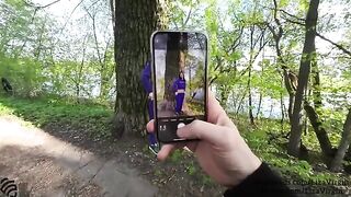 A guy masturbates in the public place and gets cum swallowed