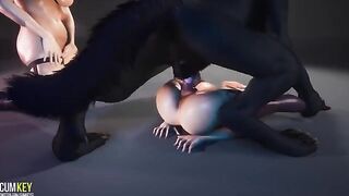 Luscious girls are being fucked by a werewolf in 3D
