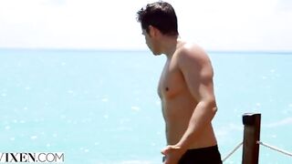 Petite brunette Gianna Dior fucked on the beach by the sea