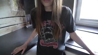 A guy is having fun with his sexy SVR in the kitchen when someone knocks on the door