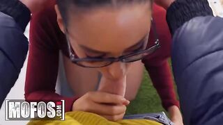 Andreina DeLuxe lets nerdy Jordi study her tits and ass for cash