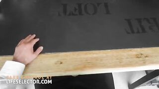 A hot secretary, Mary Bambola, is masturbating with her legs in the office