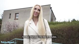 The tattooed blonde MILF gets fucked by the Public Agent in the basement