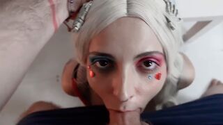 Cute girl Harley Quinn fucks with a huge butt plug in her ass