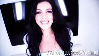 Brunette babe Theodora Day riding cock with captivating blue eyes