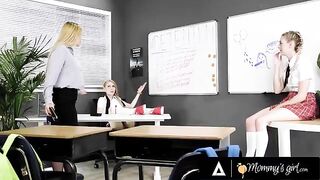 The teacher can't take it anymore, so she makes the naughty student and her bestie engage in intimate acts