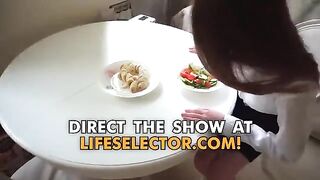 A cute girl with glasses, Mirari Hub, seduces her boyfriend after work