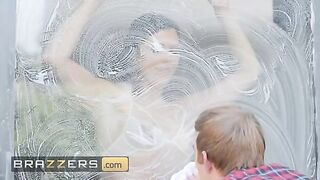 Ruby Sims teasings the window cleaner with her lingerie and body