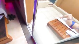 A sexy red-haired girl has sex with an employee in a bikini